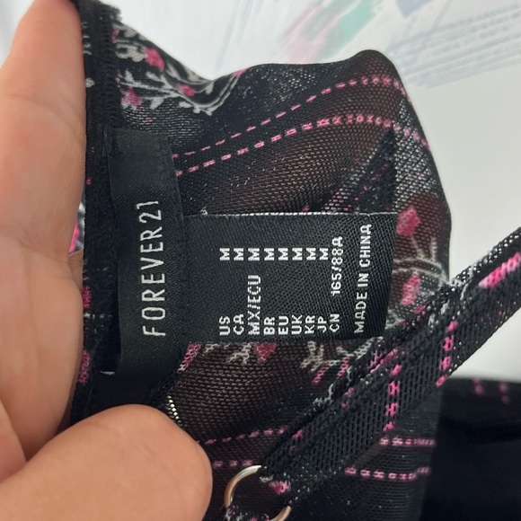 Forever 21 Black Pink Floral Print Cropped Bra Top - Picture 7 of 8